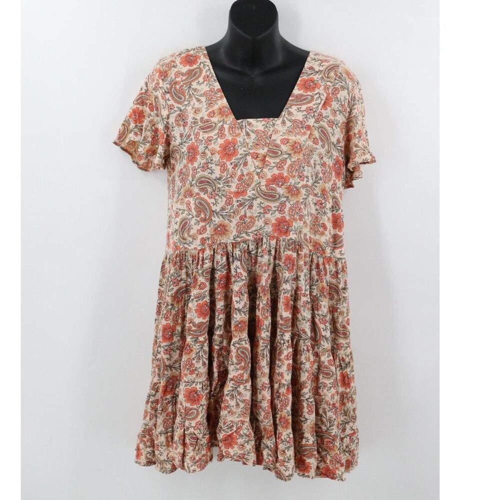 Patrons of Peace Womens Skater Dress Orange Floral Size Medium